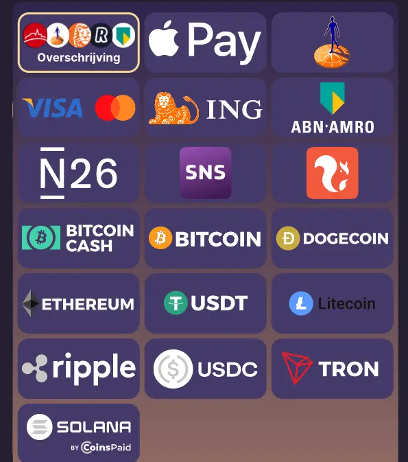 Betaalmethoden van Spinchester, van iDEAL tot crypto