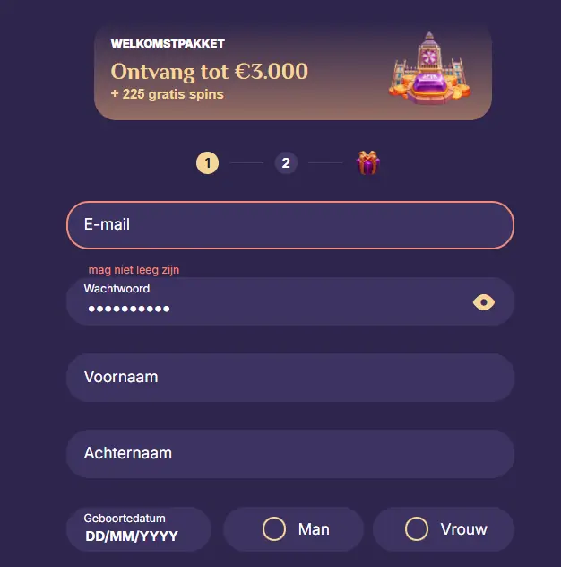 Welkomstpakket tot € 3.000 en 225 free spins